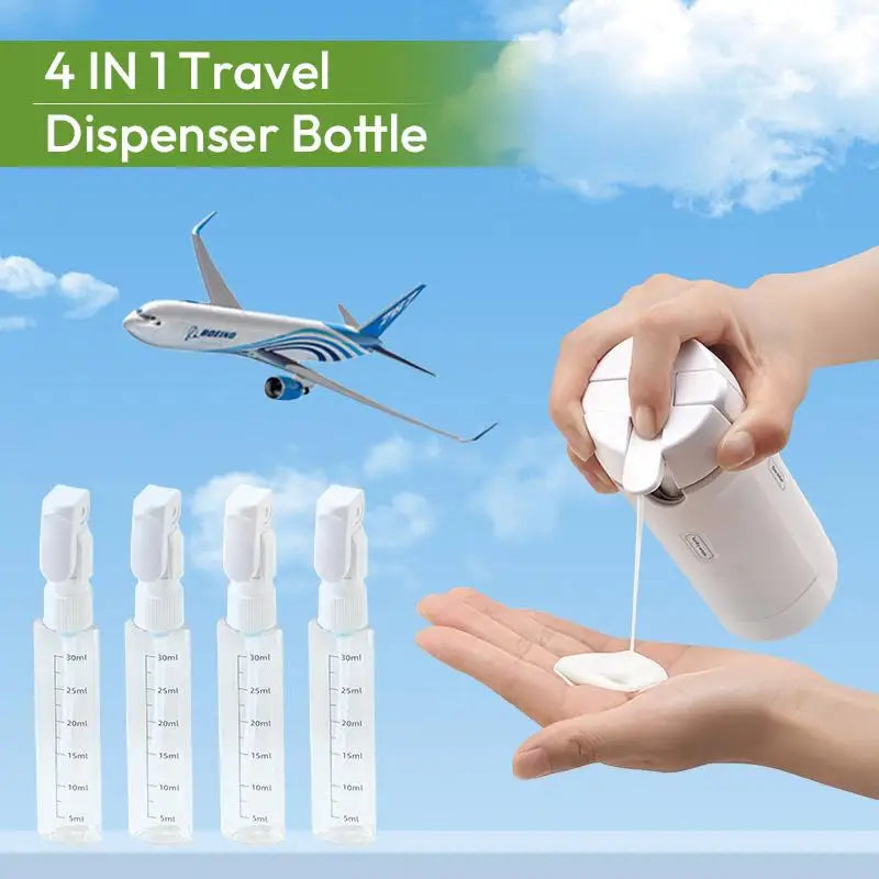 TSA Approved 4-in-1 Rotating Travel Dispenser Bottle Set Leakproof Refillable Lotion Shampoo Toiletry Kit Business Wholesale